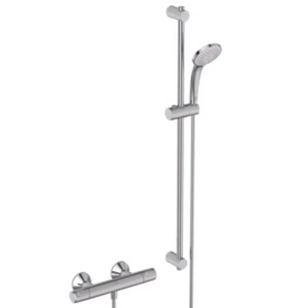 Brausethermostat mit verstellbarem Duschkopf und Halterung. Ideal Standard Produkt in Chrom-Optik, geeignet für die Wandmontage in Nassbereichen.